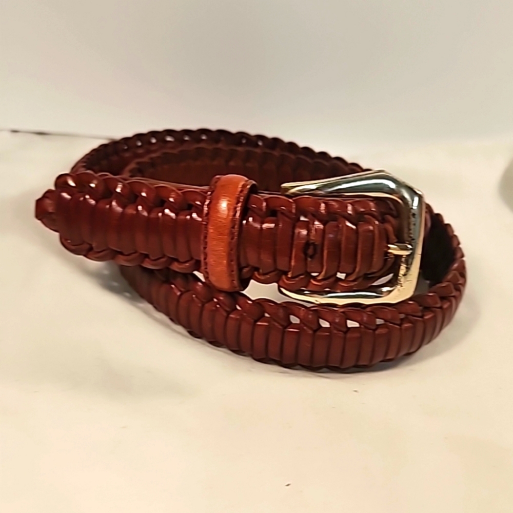 Brighton Women's Brown Braided Leather Belt Size 32 Silver Tone Buckle